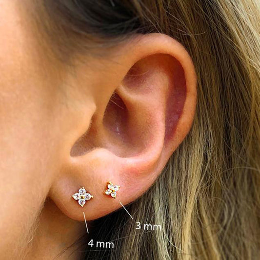 S925 Sterling Silver Petal Crystal Flowers Stud Earrings